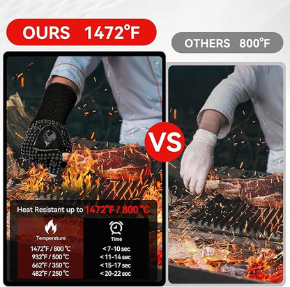 BBQ & Grill Gloves, Oven Gloves, 1472°F Silicone Oven Mitts Heat Resistant Grilling Gloves Fireproof Non-Slip for Barbecue Cooking Baking Smoking, 1-Pair Black（M）