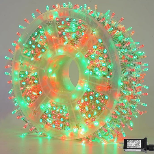 YEGUO 165ft 500 LED Red and Green Christmas Lights Outdoor Waterproof, Clear Wire String Lights Indoor Plug in, 8 Modes Clear Wire Twinkle Tree Light for Xmas Party Garden