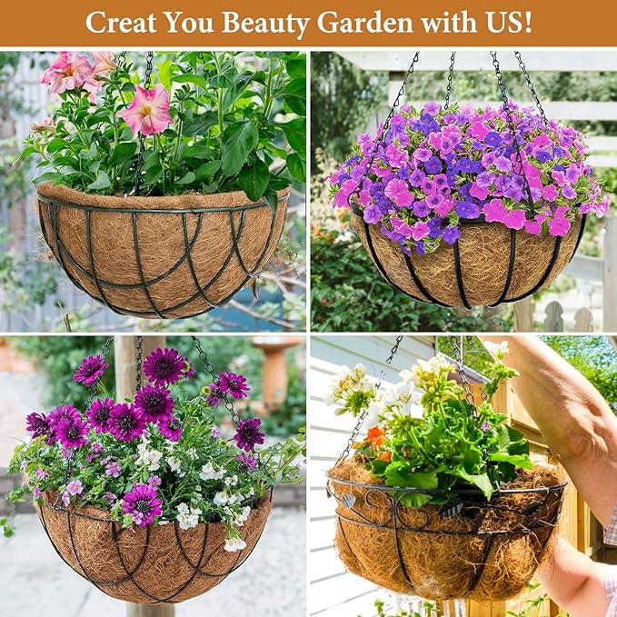 Legigo 6 Pack 16 Inch Hanging Basket Coco Liners Replacement, 100% Natural Round Coconut Coco Fiber Planter Basket Liners for Hanging Basket Flowers/Vegetables