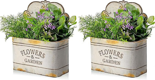 CVHOMEDECO. Farmhouse Metal Wall Planter Rustic Galvanized Flower Holder Wall Mount Flower pots for Indoor, Outdoor and Wall Decor, Set of 2 (Grey)