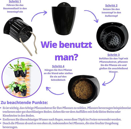 LaLaGreen Wall Planters for Indoor Plants - 10 Pack, 4 Inch Black Self Watering Pots Modern Indoor Hydroponic Vertical Live Garden Wall Mounted Hanging Plant Holder