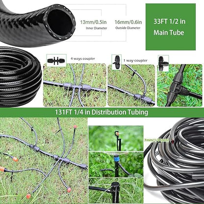 Drip Irrigation System Kit for Garden: 299CPS Automatic Drip Irrigation Kits Greenhouse Plant Watering System with 5 Kinds of Sprayers,1/4 inch 1/2 inch Irrigation Tubing Hose for Raised Bed