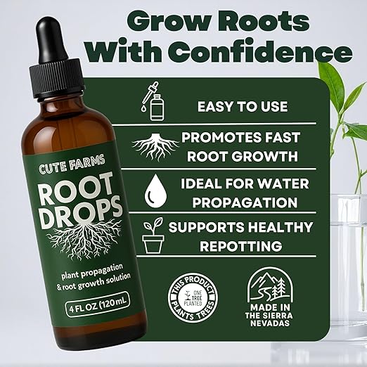Root Drops - Liquid Rooting Booster | Rapid Growth, Stronger Root System, Reduced Transplant Shock | Ideal for Water, Soil, Leca | Perfect for Indoor Plants: Pothos, Monstera, Philodendron (4 oz)