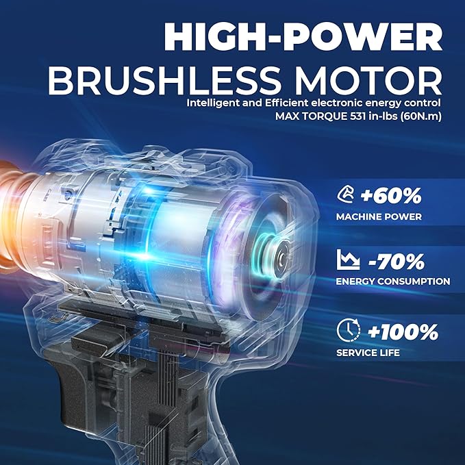 Dong Cheng 20V Brushless Heavy-duty Impact Drill Bare Tool, 531 in.lbs, 1/2" Keyless Metal Chuck, 20+1+1 Clutch for Drilling Brick Wall, Metal, Wood (Bare Tool)