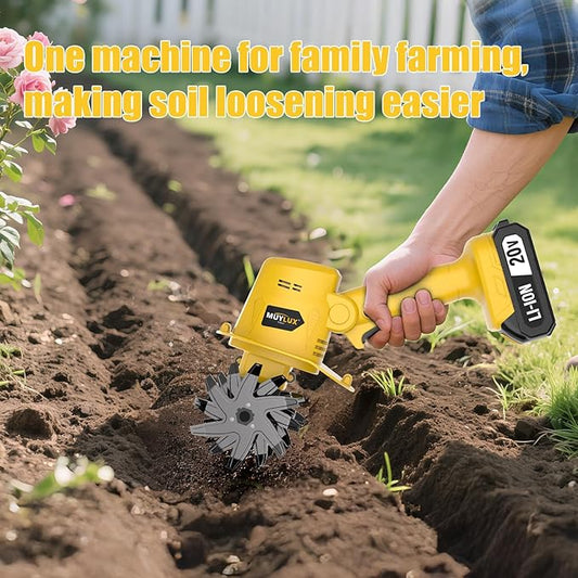 20V Cordless Tiller Cultivator for Gardening, Electric Garden Tiller with 2 x 2.0Ah Batteries & Charger, Garden Rototiller for Lawn Gardening Soil Cultivation, Yellow