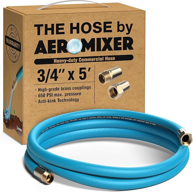 Aeromixer THE HOSE - 3/4 Inch Garden Hose 5 Feet, Kinkless Commercial Short Garden Hoses, Heavy Duty Industrial Water Hoses for Outdoors, 650 PSI High-Pressure Watering Tool for Farming and Gardening
