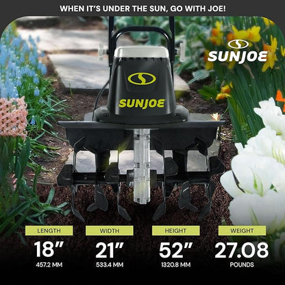 Sun Joe Corded Electric Garden Tiller & Cultivator with Steel Tines, 16 Inch, 12-Amp Motor - Heavy-Duty Tilling Machine for Lawn, Yard, and Gardening Care, TJ603E