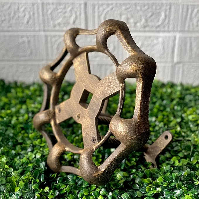 Vintage Outdoor Faucet Spigot Garden Hose Holder - Cast Iron with Weather-Resistant Bronze Finish - Decorative Wall-Mounted Hose Hanger - Holds 75 Feet - Ideal for Garden and Patio