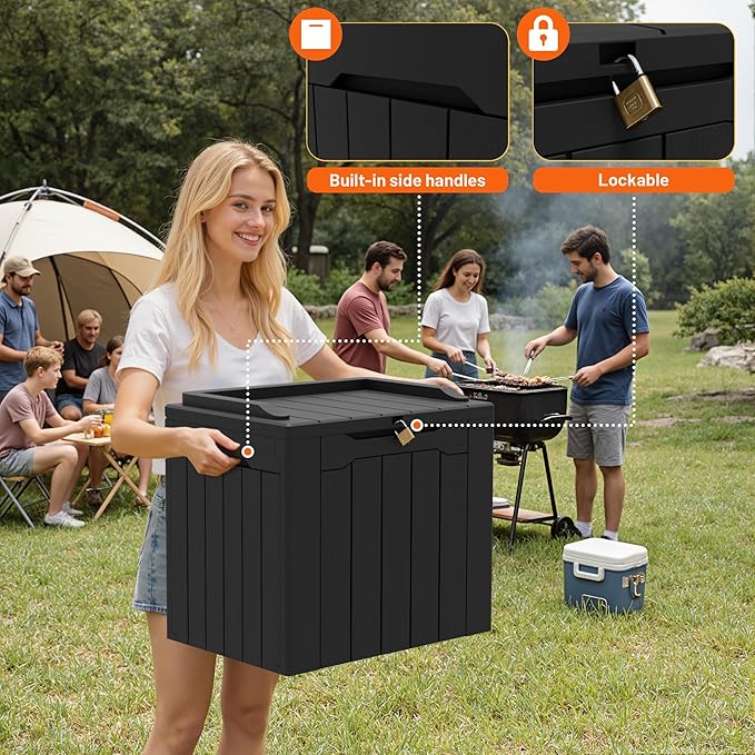 32 Gallon Deck Box Outdoor Indoor Waterproof Storage Box for Patio Furniture, Pool Accessories, Garden Tools, and Cushion Storage, Black