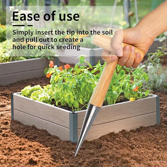 FLORA GUARD Hand Dibber Garden Tool, Seed Planter Tool with Wood Handle for Sowing Seed - 5