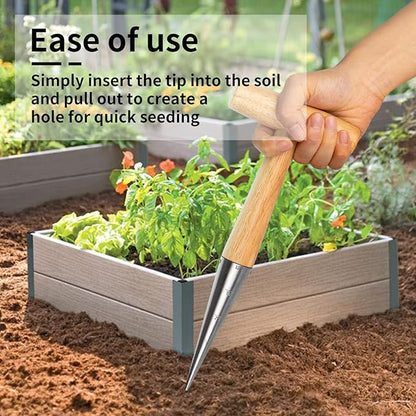 FLORA GUARD Hand Dibber Garden Tool, Seed Planter Tool with Wood Handle for Sowing Seed - 5" Seed Dispenser for Planting Steel Garden Dibber, Transplanting Plants,Planting Bulb,Digging