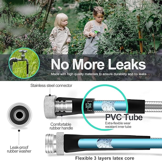 SPECILITE Stainless Steel Garden Water Hose 75 FT, Flexible and Lightweight Pipe, Non-Expandable Heavy Duty Metal Waterhose with Aluminium Fittings for Reel, Yard, Outdoor, Boat