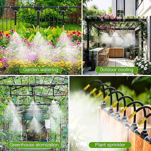 MIXC 100Ft 1/4" Drip Irrigation System,2025-Upgrade Garden Irrigation Kit with 16pcs Adjustable Copper Nozzles,Automatic Atomizing Watering Sprinkler System for Outdoor,Raisedbed,Lawn,Greenhouse
