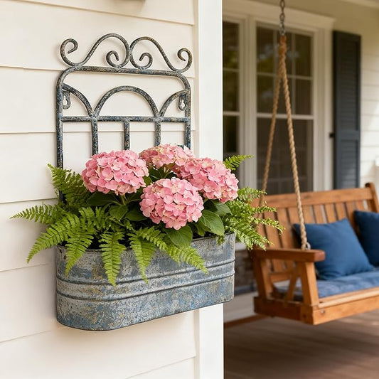 Rustic Metal Wall Planter Country Garden Wall Hanging Mount Vase Pocket Outdoor Vintage Hanging Pot Farmhouse Wall Decor for Plants Flowers (Blue)