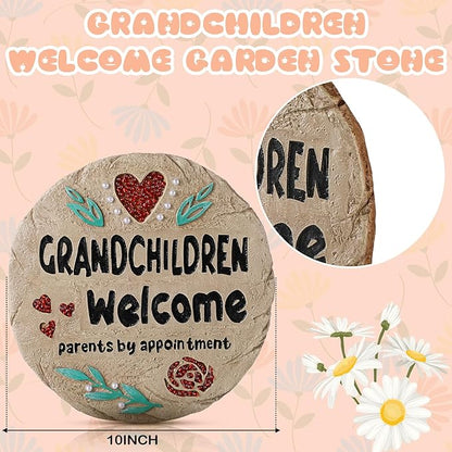 Grandchildren Welcome Stepping Stone - 10 Inch Resin Grandparents Gift, Spring Home Decoration for Lawn