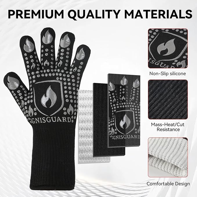 BBQ & Grill Gloves, Oven Gloves, 1472°F Silicone Oven Mitts Heat Resistant Grilling Gloves Fireproof Non-Slip for Barbecue Cooking Baking Smoking, 1-Pair Gray（L）