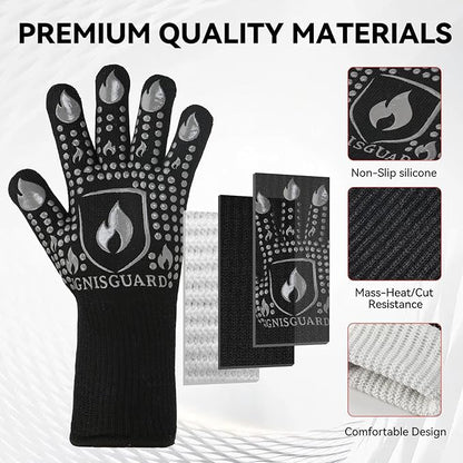 BBQ & Grill Gloves, Oven Gloves, 1472°F Silicone Oven Mitts Heat Resistant Grilling Gloves Fireproof Non-Slip for Barbecue Cooking Baking Smoking, 1-Pair Gray（L）