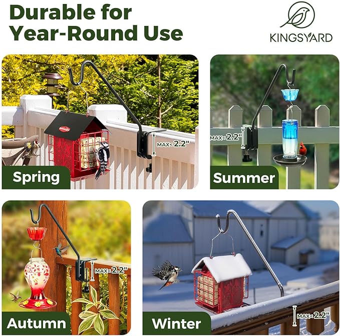 Kingsyard Middium Heavy Duty Deck Hook - 10 inch Metal Deck Railing Hooks for Hanging Bird Feeders, Planters, Suet Baskets, Lanterns, Wind Chimes