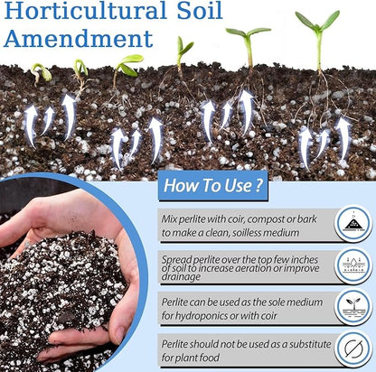 Riare 6 Quarts Organic Perlite for Plants - Horticultural Soil Amendment for Potting Mix, Natural Chunky Soil Additive Conditioner to Improve Root Growth, Drainage and Ventilation