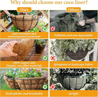 Legigo 4 Pack 8 Inch Hanging Basket Coco Liners Replacement, 100% Natural Round Coconut Coco Fiber Planter Basket Liners for Hanging Basket Flowers/Vegetables
