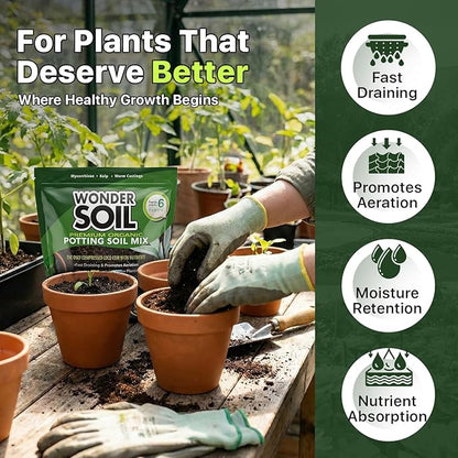 WONDER SOIL Organic Potting Soil | Ready to Plant Coco Coir Fully Loaded with Nutrients | 3 LBS Bag Expands to 12 Quarts of Indoor Outdoor Soil for Gardens & Plants | Incl Worm Castings, Perlite