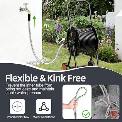 SPECILITE 10FT Short Garden Hose, 1/2" 304 Stainless Steel Leader Hose with Female to Female Brass Fittings, Flexible, Heavy-Duty & Never Kink, Water Pipe for Yard, Outdoor, Lawn