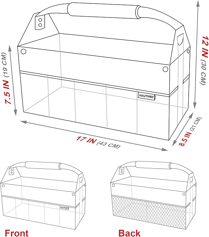 HAUTMEC 16 Inch Tool Bag, Foldable Open Top Tool Tote with Adjustable Shoulder Strap, 16 Pockets, Molded Base & Padded Handle, Portable Electrician Tool Organizer for DIY & Jobsite Use – TB0002
