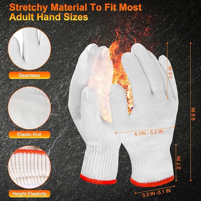 BBQ Gloves 50 Disposable nitrile Gloves with 2 Reusable Cotton Liners Guantes for Cooking Food Prep,Powder Latex Free,Heat Resistant for Grilling, Barbecue, Smoker Guante Heat Froof for Men - XLarge