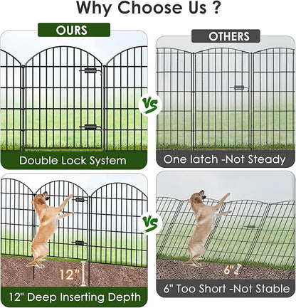 Metal Garden Fence with Gate 36in (H) x 18.7ft (L), 1 Gate+7 Panels Dog Fence Border Fence Animal Barrier, No Dig Garden Fencing for Yard Flower Bed Lawn Patio Outdoor,ECG3508,Black