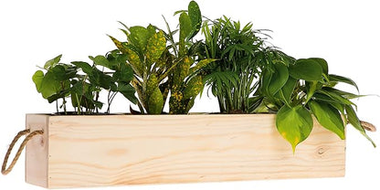 Wooden Planter Box, Rustic Barn Wood/Whitewash with Plastic Liner l Garden Decor l Restaurant and Wedding Decorations l Table Centerpiece (20x4 w Handle Set of 2, Rose Wood)