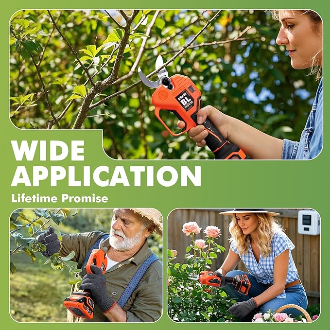 Electric Pruning Shears Cordless with 2 Batteries, [1.6'' Cutting Diameter] Professional Power Pruner, Garden Scissors for Tree Trimming Branch Cutter [SK5 Blades] [Brushless] [LCD Display]