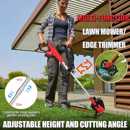 Electric Weed Wacker Eater Cordless Grass Trimmer Battery Powered with 2 Battery&25 Pcs Blades, 3 in 1 21V/2.0Ah Lightweight Portable String Trimmers/Edger Lawn Mower/Brush Cutter for Yard Garden