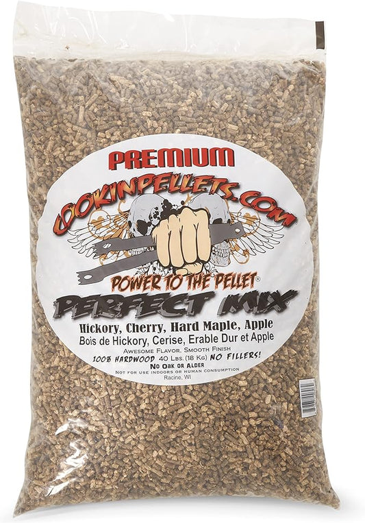 CookinPellets Perfect Mix Natural Hardwood Hickory, Cherry, Hard Maple, and Apple BBQ Grill Wood Pellets for Pellet Grill and Pellet Smoker, 40 Lb Bag