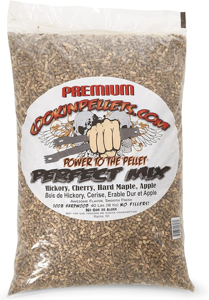 CookinPellets 40PM Perfect Mix All-Natural Hickory, Cherry, Hard Maple, and Apple Grill Smoker Smoking Hardwood Wood Pellets, 40 Lb Bag (2 Pack)