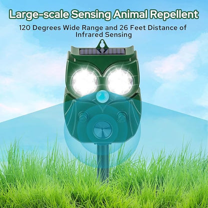 [2025 Upgrade] Solar Animal Repellent Outdoor for Deer Squirrel Mole Rabbit Cat Skunk Bird Raccoon Dog, Waterproof Ultrasonic Pest Repeller with Motion Detector and LED for Yard Lawns Garden 2 Pack