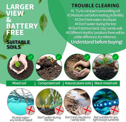 Soil Tester, Soil Moisture Meter/Soil pH Meter/Sun-Light/Fertility for Gardening, Large Dial Soil pH Tester Plant Water Meter for Indoor&Outdoor Garden,Farm Soil Test Kit-MatteBlack