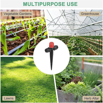 30-Pack Drip Irrigation Emitters Sprayers, Drippers on 5"/13mm Stake Adjustable 360 Degree Water Flow 8 Holes for 1/4" Drip Irrigation Tubing for Watering System [Red, Drip]
