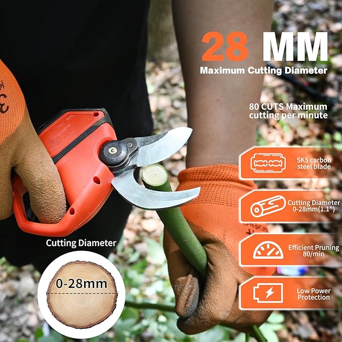 Electric Pole Pruning Shears with Reach Up to 13-Feet Pole and Portable Bag.1.1Inch(28mm) Pole Pruning Shears for Tree Trimming, Cordless Pole Tree Trimmer (Included 2Pcs 2.0Ah Battery)