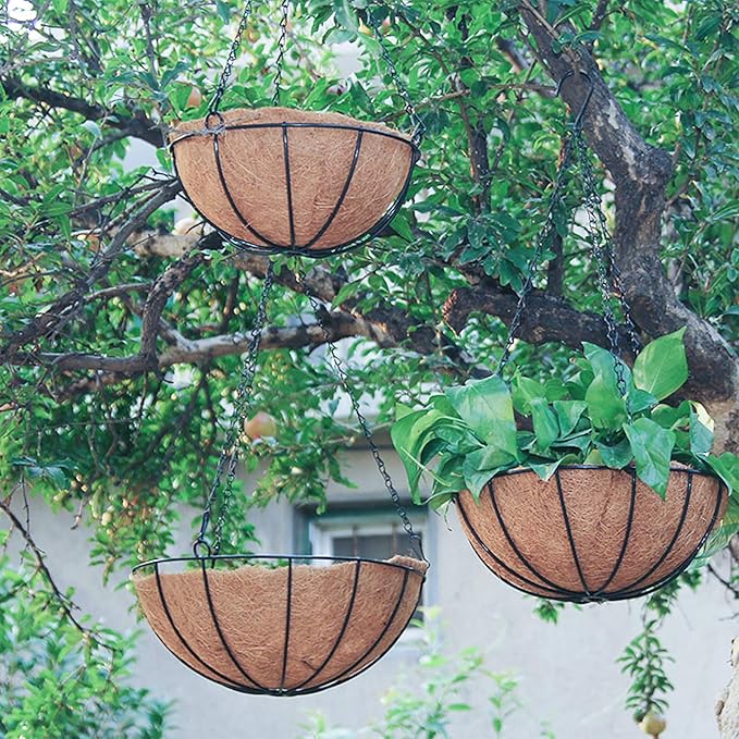 Metal Hanging Planters Basket Set of 4 Hanging Flower Pots 10 Inch Chain Round Wire Plant Holder with Coco Coir Liner Garden Watering Hanging Baskets for Patio Garden Outdoor1