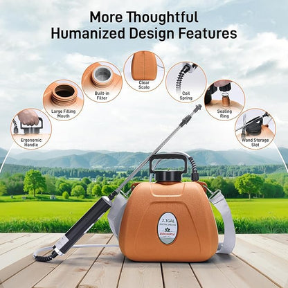 Electric Garden Sprayer 2.1 Gallon, 4 Mist Nozzles, Telescopic Wand, Adjustable Shoulder Strap, USB Rechargeable Waterproof Handle, Automatic Plant Mister for Lawn Garden