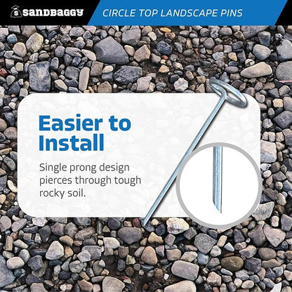 Sandbaggy 6-inch Circle Top Pins - Landscape Staples (Galvanized) - Garden Stakes for Landscaping, SOD - Heavy Duty Ground Stakes, Lawn Turf Spikes, Christmas Decorations, Weed Mats (500 Pins)