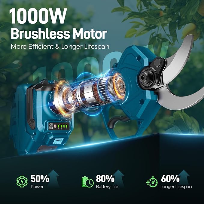 Cordless Electric Pruning Shears with Pole,21V 4000mAh Batteries, 1.6" Cutting Diameter,9.2ft Reach,3 Modes Adjustable,Brushless Motor for Powerful Branch Tree Trimming,Sky Blue