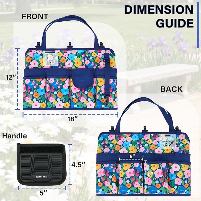 KUNN 18-Pocket Bucket Tool Organizer | Heavy-Duty 5 Gallon Bucket Caddy with Hangable Handle | Gardening Tool Bag & Garden Caddy Accessory for Gardeners, Blue