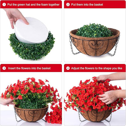 HyeFlora Artificial Fake Hanging Flowers for Outdoors Baskets Spring Decor, Faux Hanging Plants Outside Silk Morning Glory in Planter Look Real UV Resistant for Outdoor Porch Patio Garden Home, Red