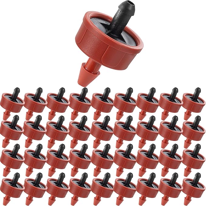 200Pcs 1 GPH Pressure Compensating Irrigation Spot Drippers,Constant Flow Barb Outlet Watering Dripper Emitters Heads Parts for 1/4 Inch Watering Tubing Line for Garden Pots Plant Irrigation Systems