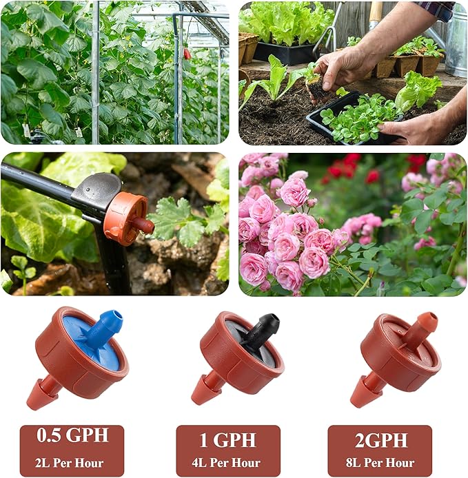 60Pcs 0.5 GPH Pressure Compensating Irrigation Spot Drippers,Constant Flow Barb Outlet Watering Dripper Emitters Heads Parts for 1/4 Inch Watering Tubing Line for Garden Pots Plant Irrigation Systems