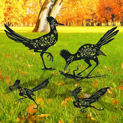 Roadrunner Metal Garden Stakes Yard Decor, 4PCS Black Roadrunner Silhouette Statues Garden Decorative Gifts for Yard Art, Patio, Outside, Lawn Ornaments, Christmas, Backyard, Pathway