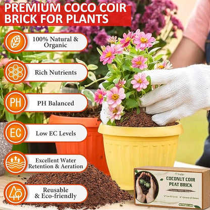 Legigo 8 Pack Coco Coir Bricks (11.2lb), 100% Organic Coconut Coir Fiber Potting Soil for Plants, Compressed Coco Peat Seed Starter, Coconut Husk Potting Mix for Indoor & Outdoor Plants, Gardening
