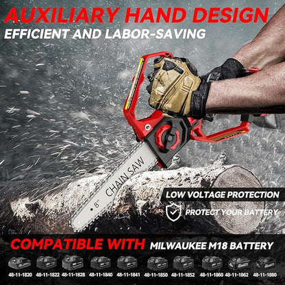 Mini Chainsaw for Miwaukee M18 Battery, 8-Inch and 6-Inch 2-IN-1 Cordless Electric Chain saw with Brushless Motor and Auto-Oiler, 800W Hand Mini Chainsaw for Tree Pruning Wood Cutting(No Battery)