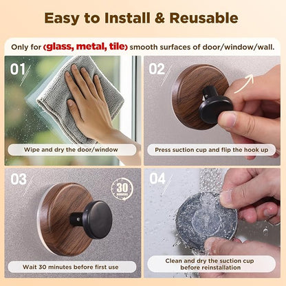 OUTXE Suction Cup Wreath Hanger, Heavy Duty Reef Hook for Front Door/Glass Window/Over Door/Outdoor, Christmas/Thanksgiving/Halloween/July 4th/Easter/Valentine/Fall/Summer/Spring (Walnut, 2-Pack)